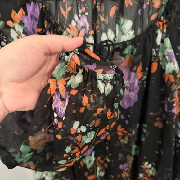 Jessica Simpson Black Floral Drop Waist Mini Dress Size Small Long Sleeves - Picture 4 of 9